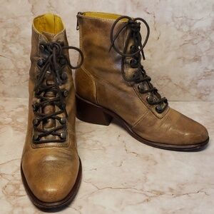 Free People Tan Lace Up Combat Low Heel Women Boots Size 37